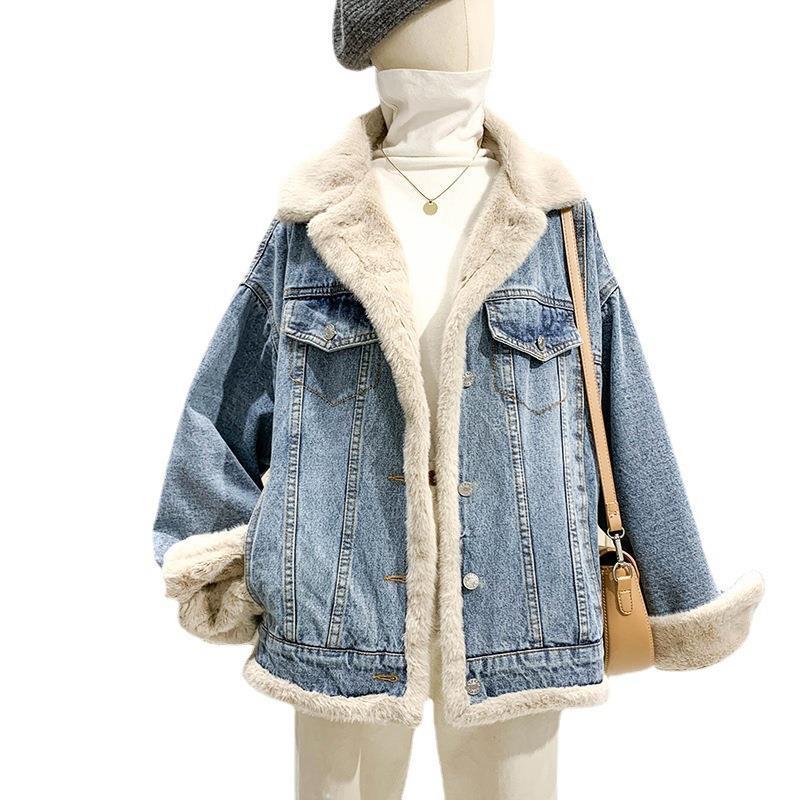 Women's Fleece Thickened Denim Short Jacket