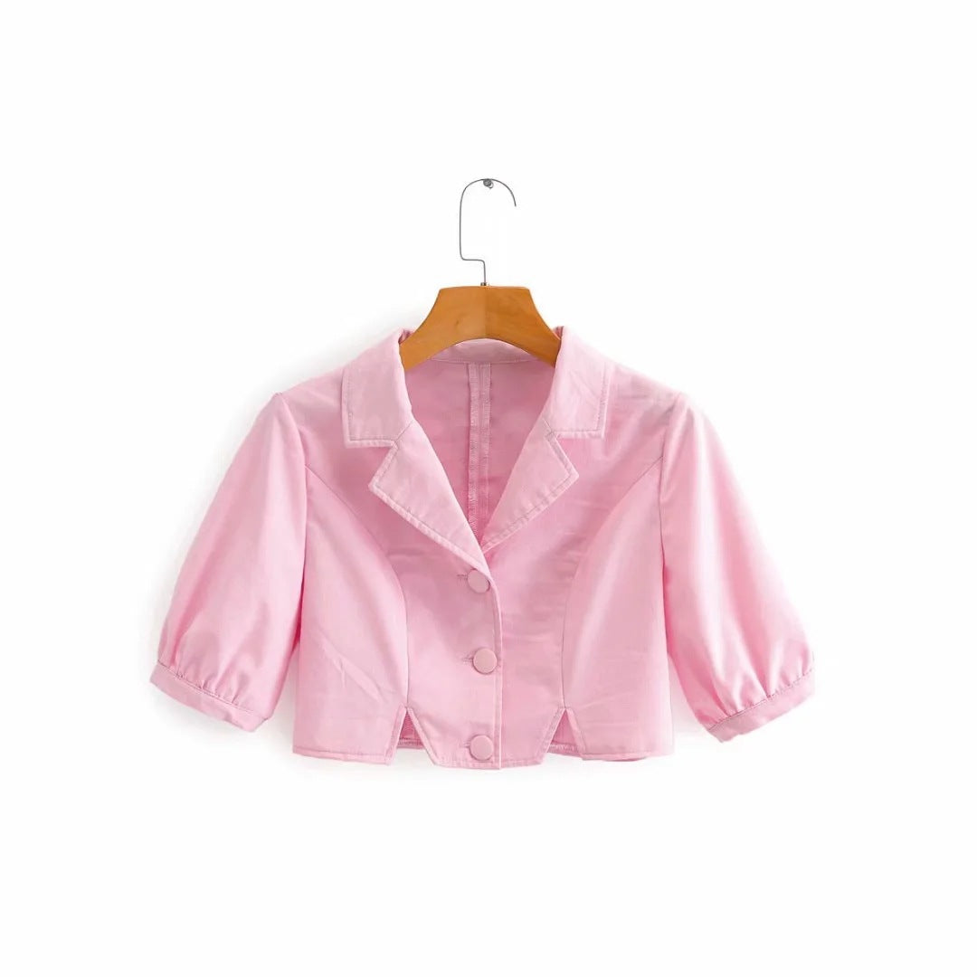 Pink Pocket Blouse Small Suit Split Half Skirt