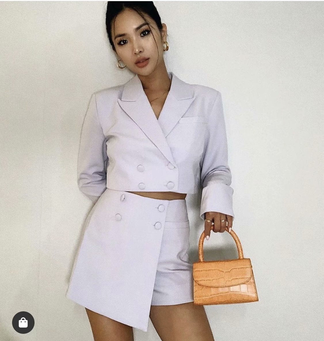 Double Breasted Lapel Short Suit High Waist Irregular Shorts Skirt Suit Women