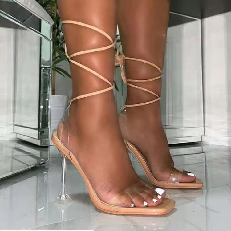 Simple Lace-Up Roman Shoes High Heel Sandals