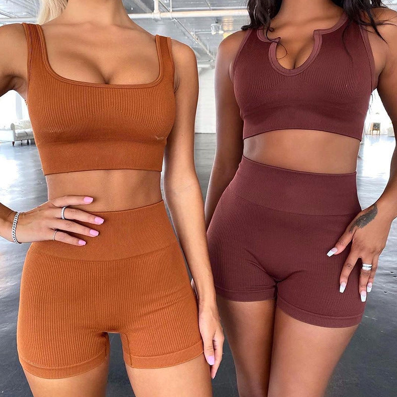 European And American Foreign Trade Women'S Summer New Style Vest Shorts Casual Sports Suit Sexy Two-Piece Yoga Suit Female