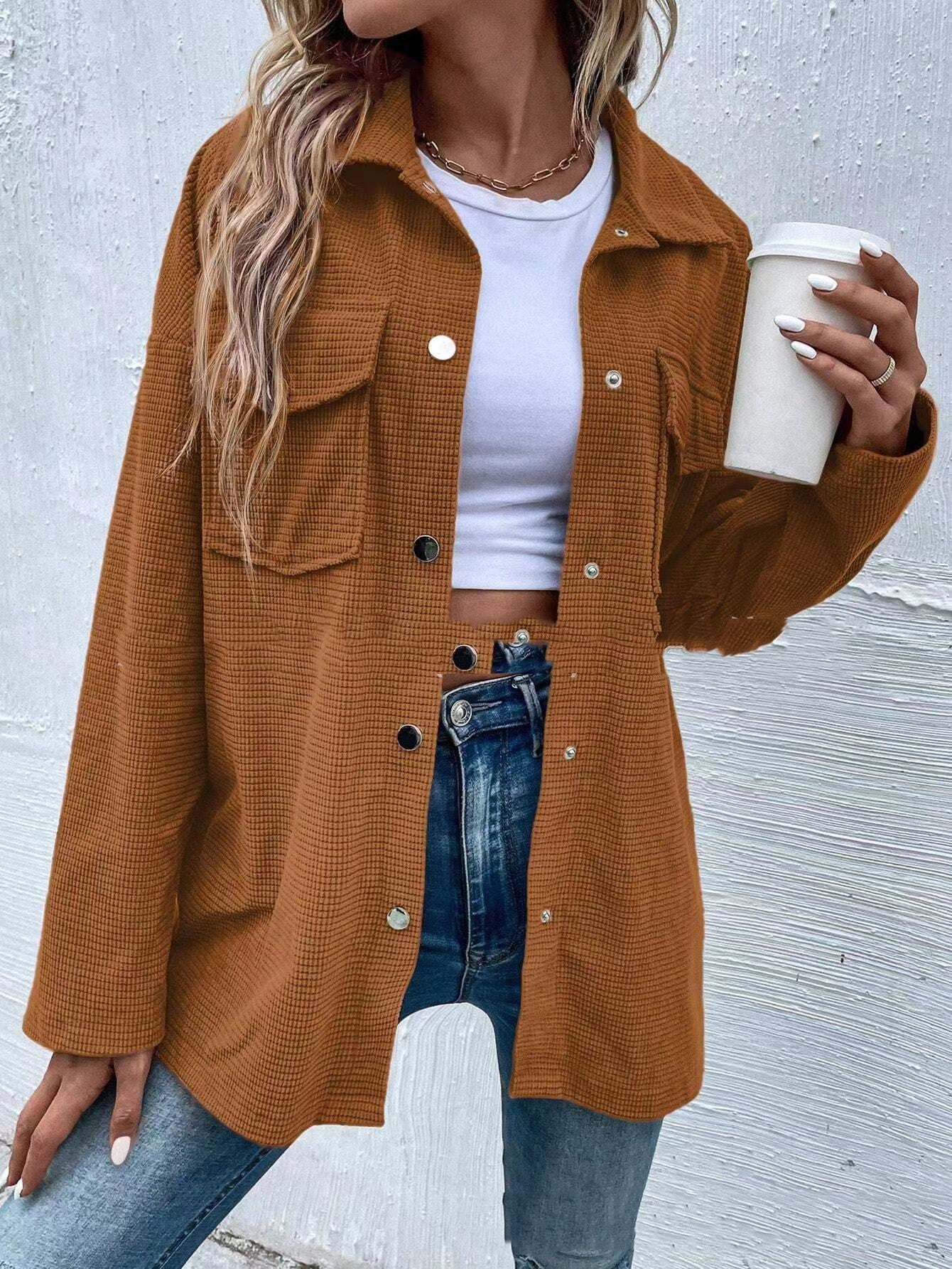 Women's Autumn Loose Solid Color Retro Lapel Jacket Coat