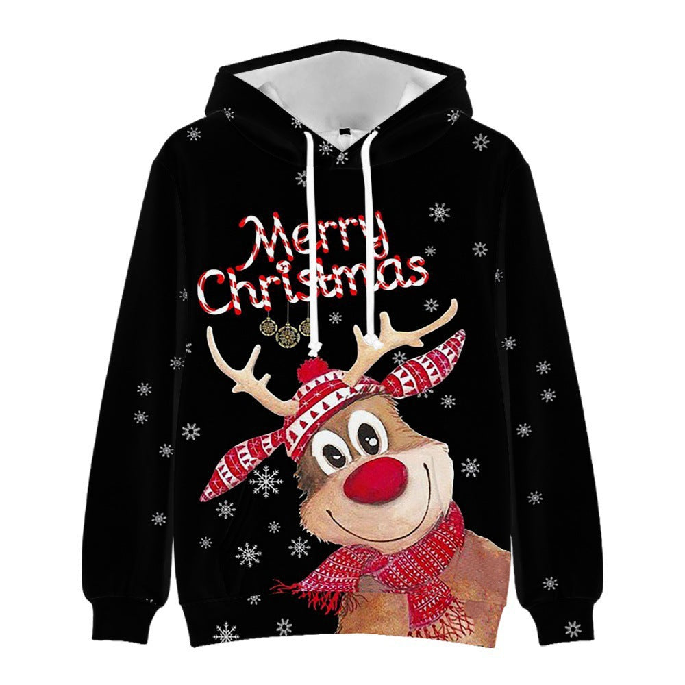 Men's And Women's Christmas Tree Print Hooded Sweatshirt