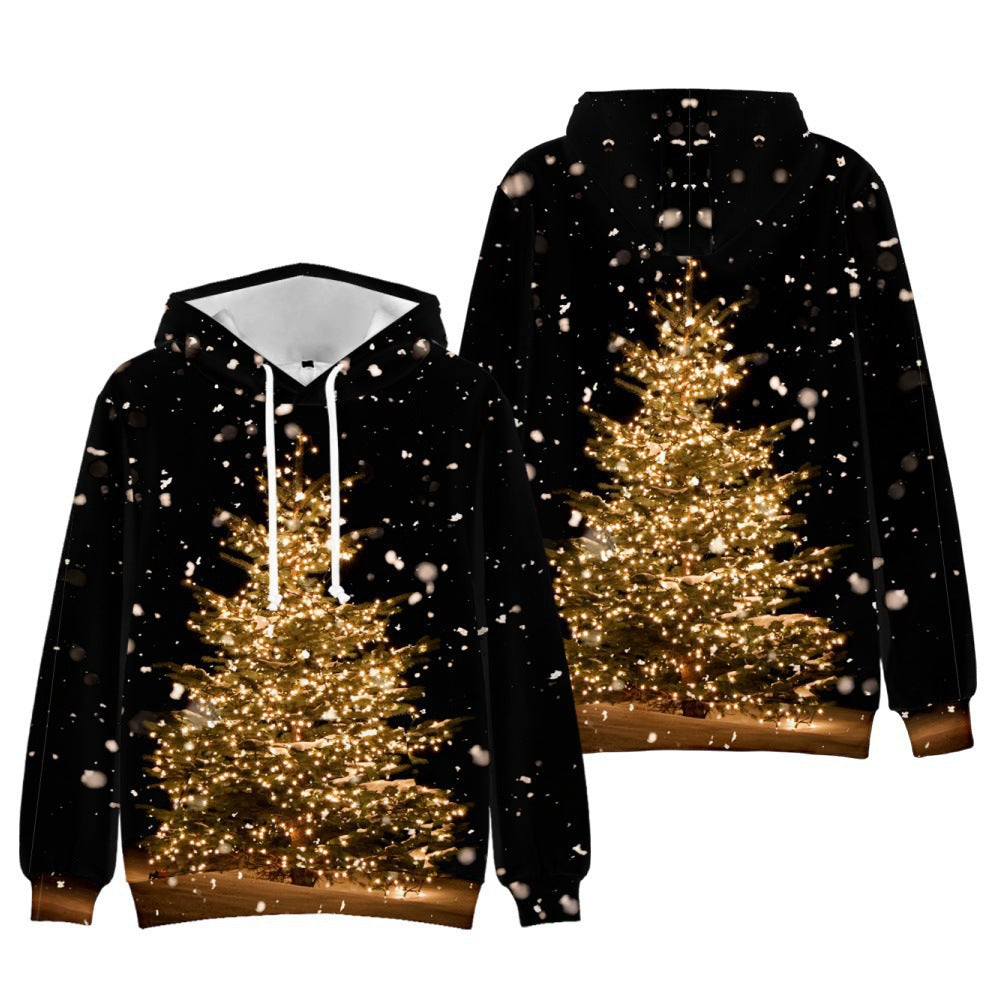 Men's And Women's Christmas Tree Print Hooded Sweatshirt