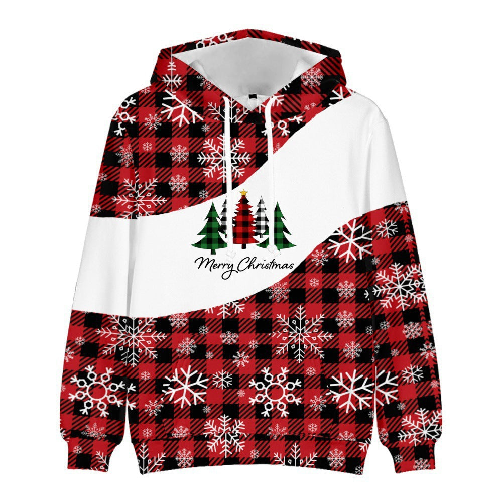 Men's And Women's Christmas Tree Print Hooded Sweatshirt