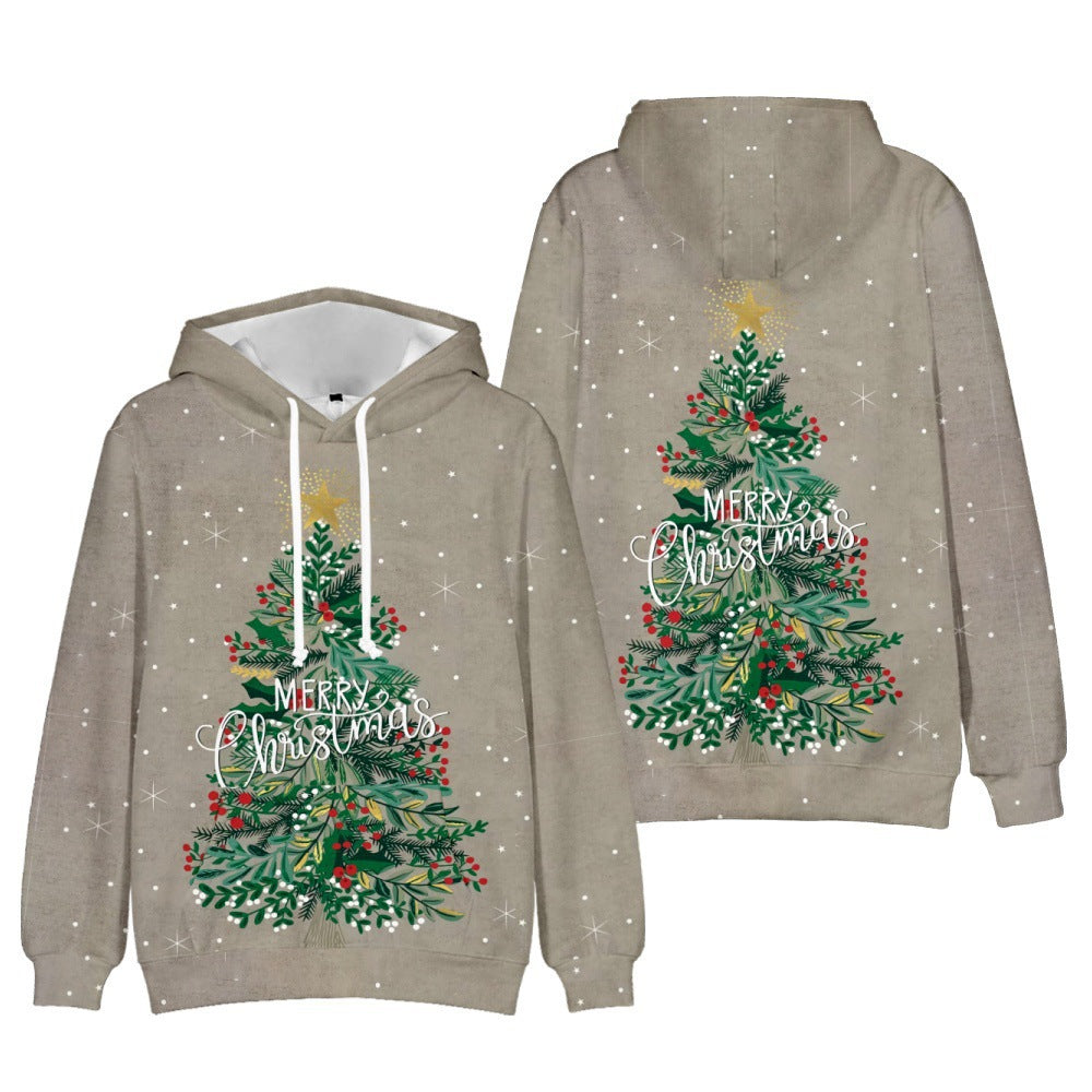 Men's And Women's Christmas Tree Print Hooded Sweatshirt