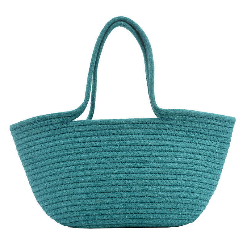 Cotton Woven One Shoulder Portable Large Capacity Bucket Women's Bag