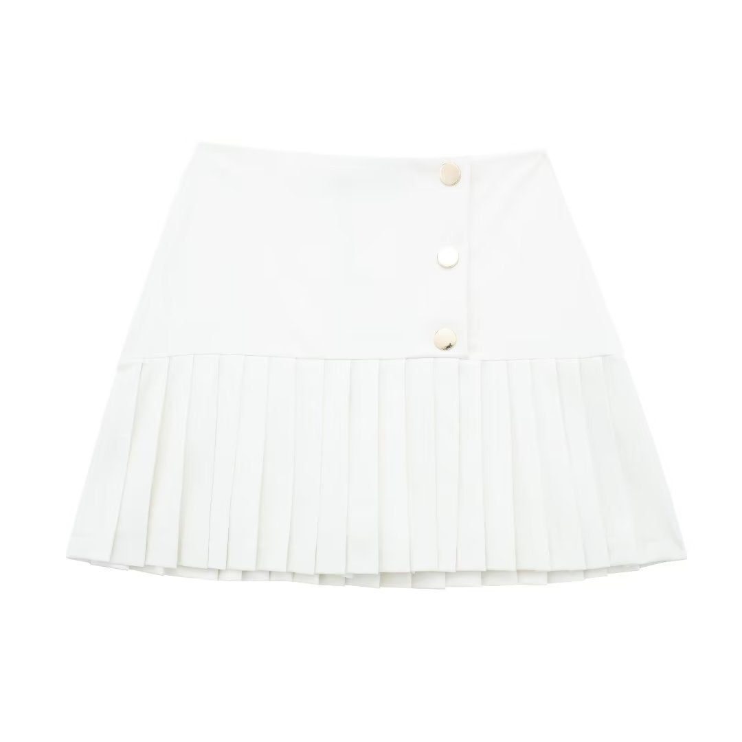 Women's High Waist Thin Wide Pleated Miniskirt