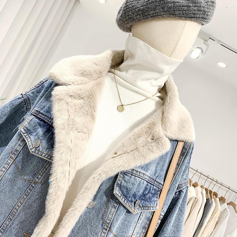 Women's Fleece Thickened Denim Short Jacket