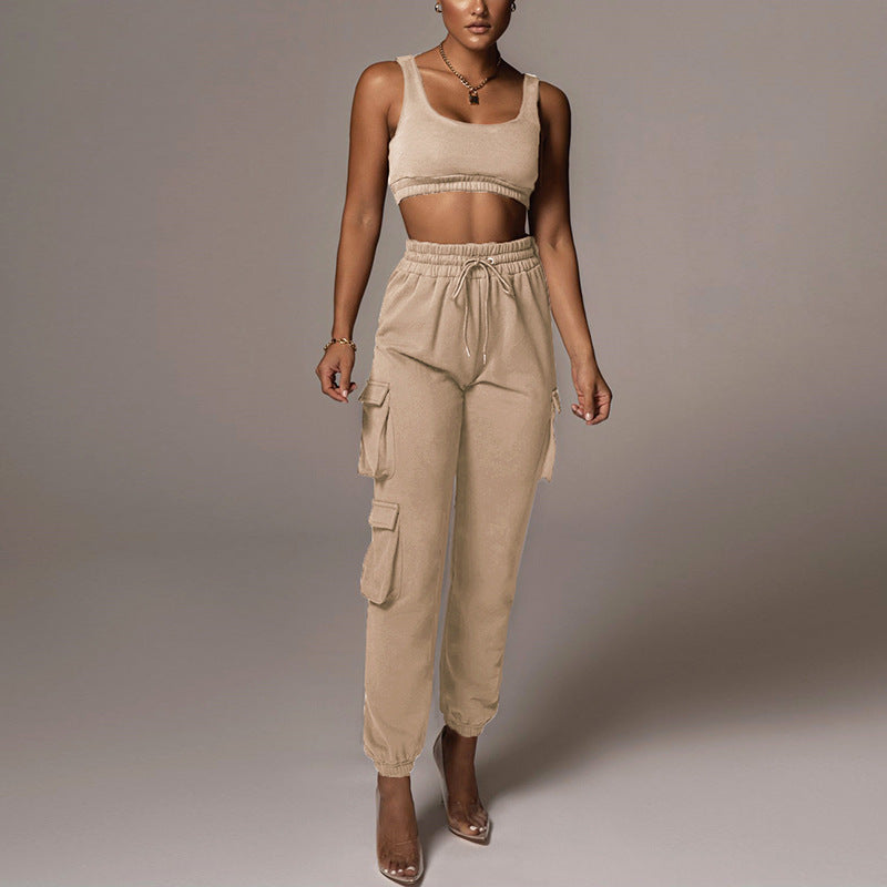 Women's Two-Piece Umbilical Vest And Tie-Up Trousers Suit Women