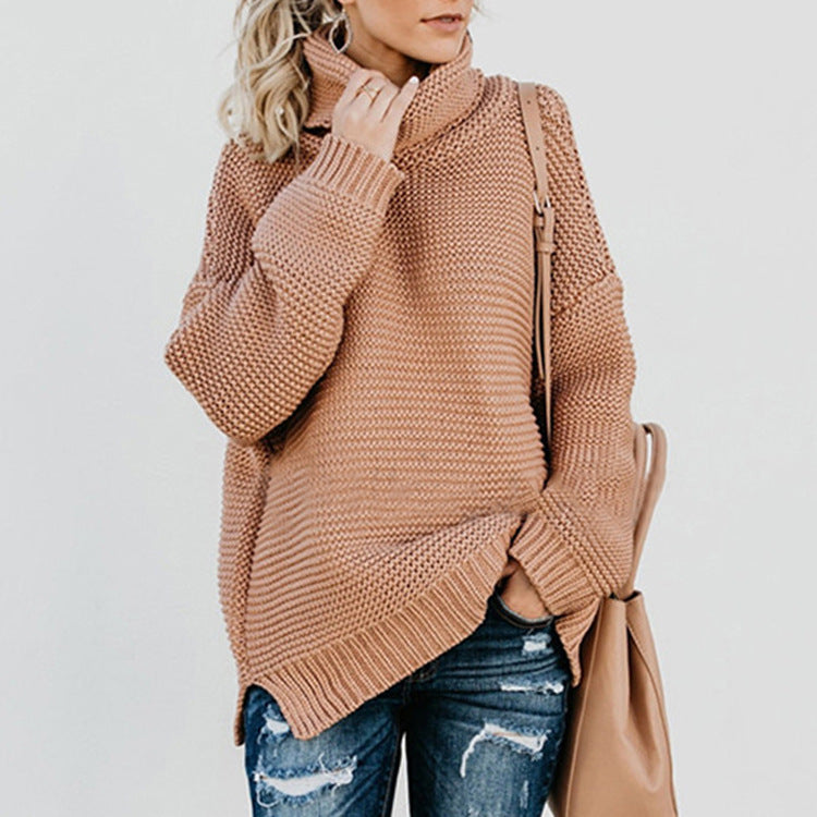 Thick Line Long Sleeve Turtleneck Pullover Sweater