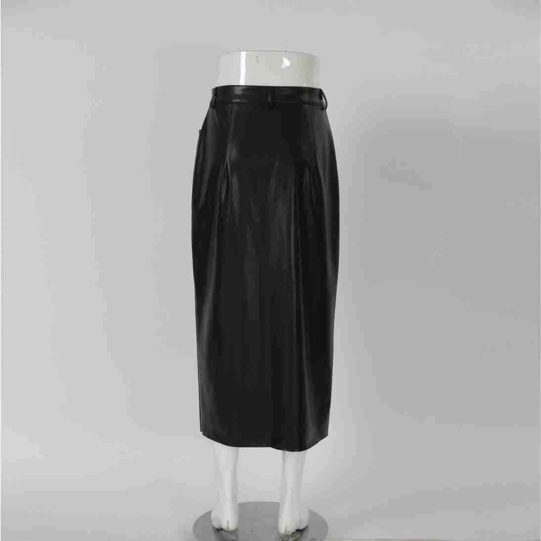 Women's Fashionable Leather High Waist Straight Skirt