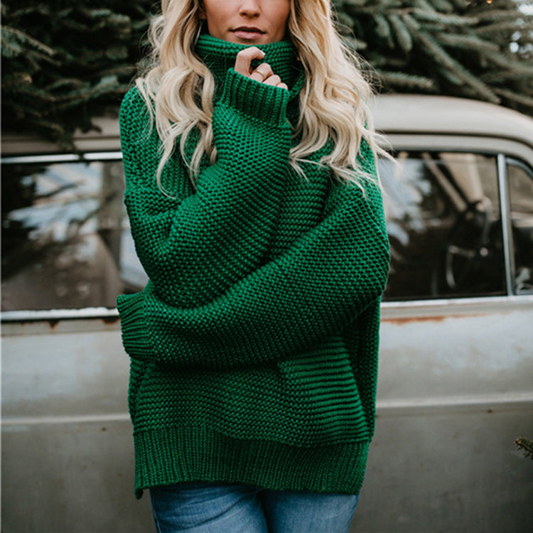 Thick Line Long Sleeve Turtleneck Pullover Sweater