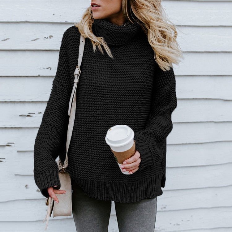 Thick Line Long Sleeve Turtleneck Pullover Sweater