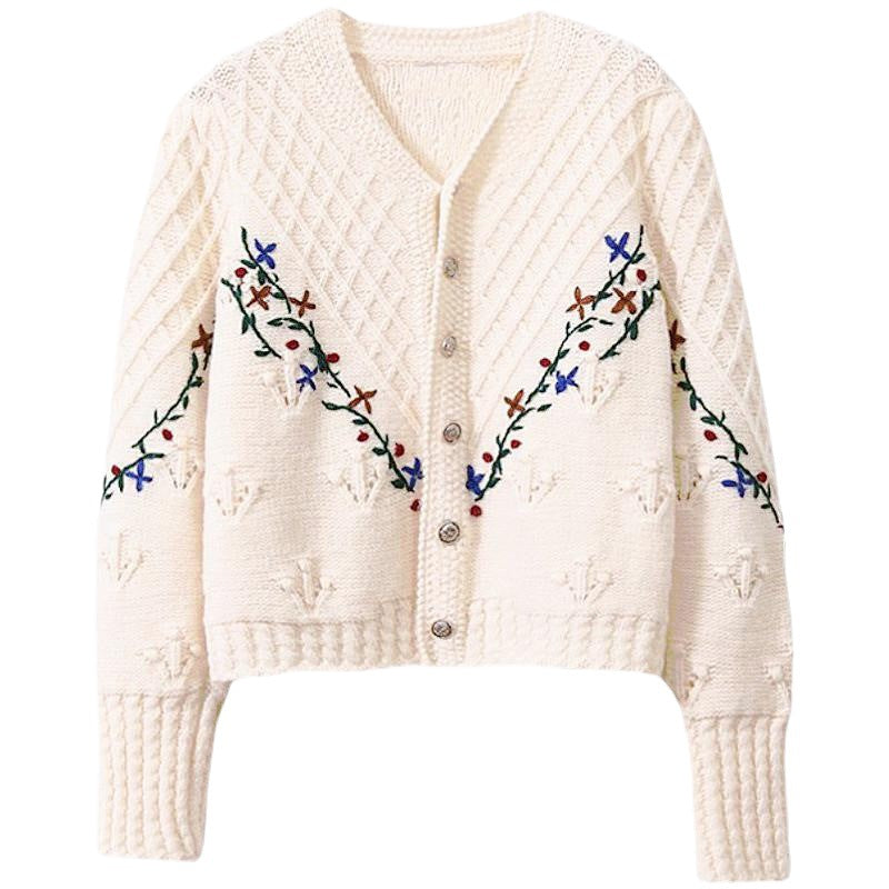 Embroidery Crochet Vintage Women's Sweater Coat