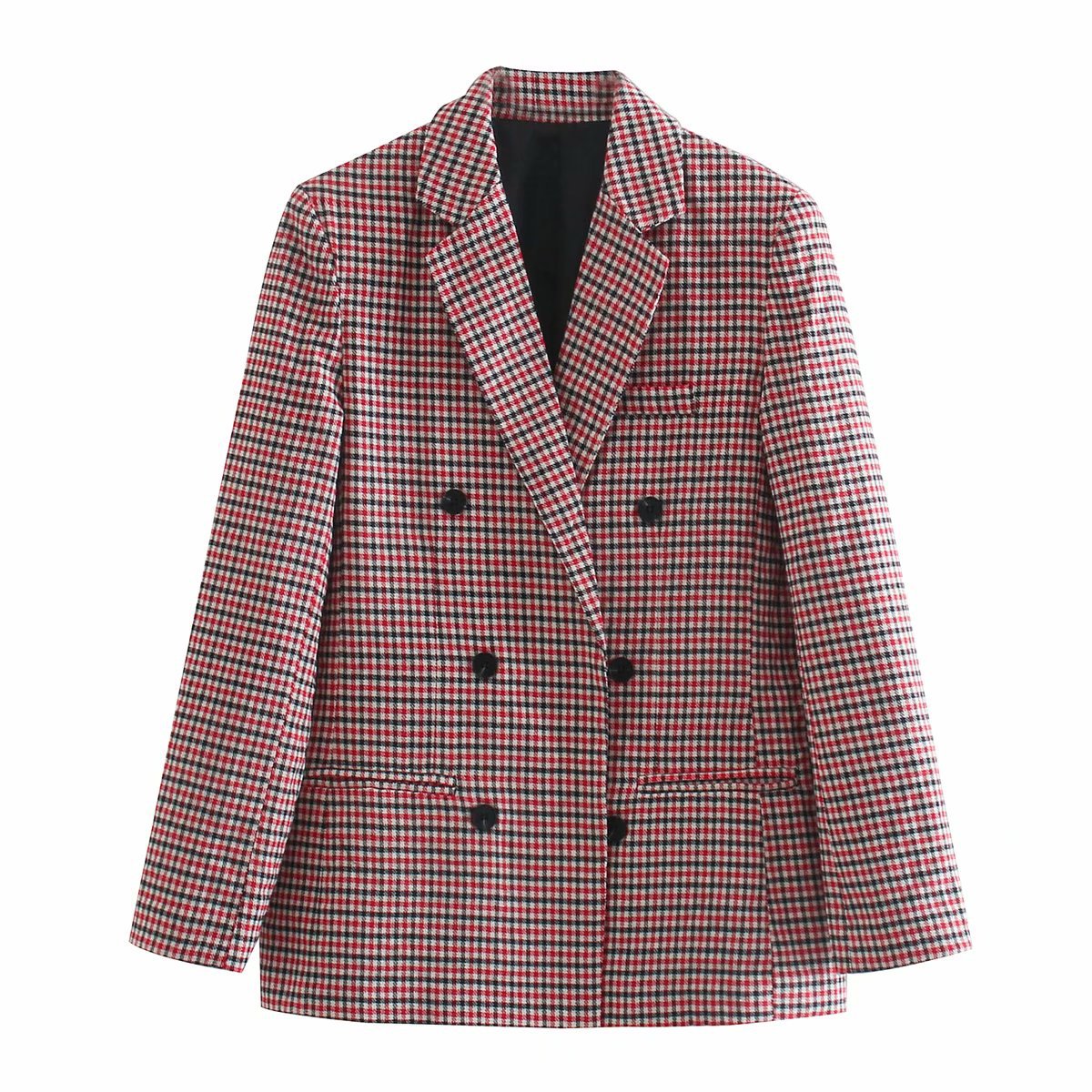 European And American Style Women's New Plaid Double-breasted Coat