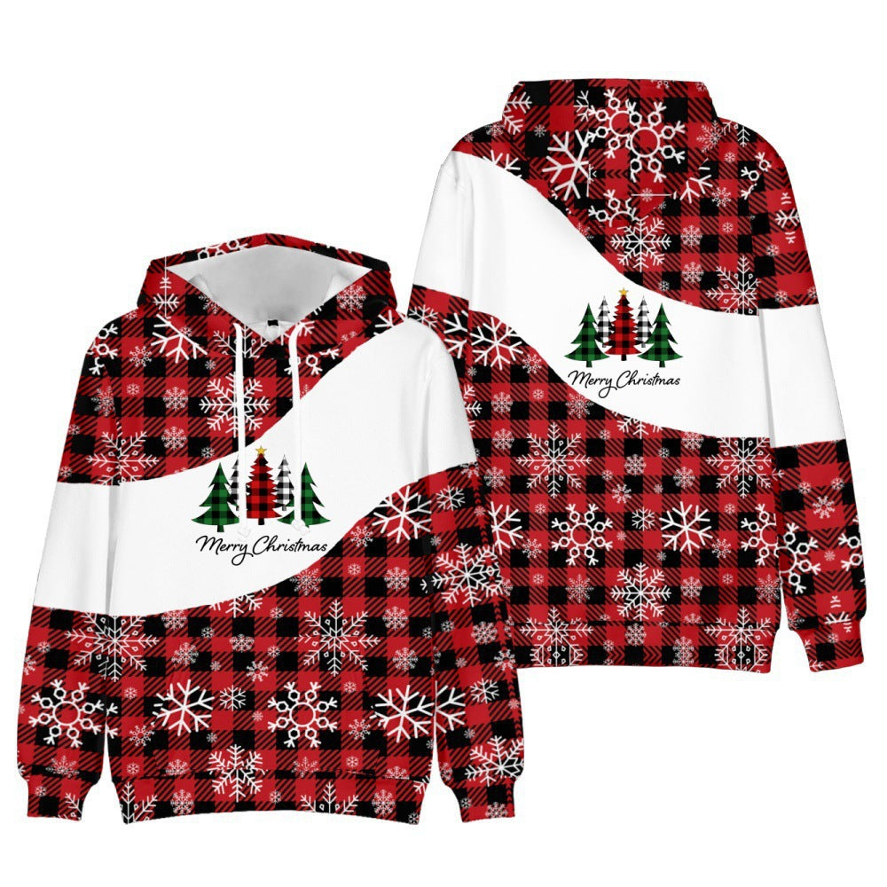 Men's And Women's Christmas Tree Print Hooded Sweatshirt