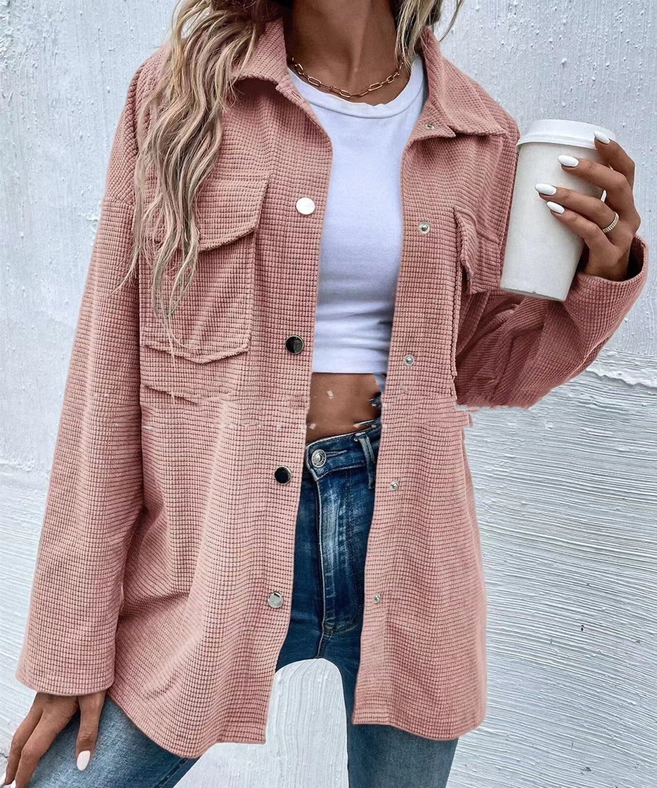 Women's Autumn Loose Solid Color Retro Lapel Jacket Coat