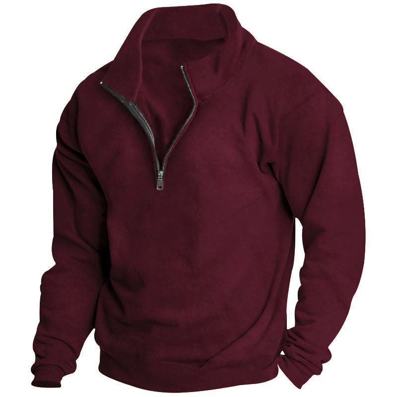 Men's Brushed Hoody Stand Collar Half Zip Long Sleeve