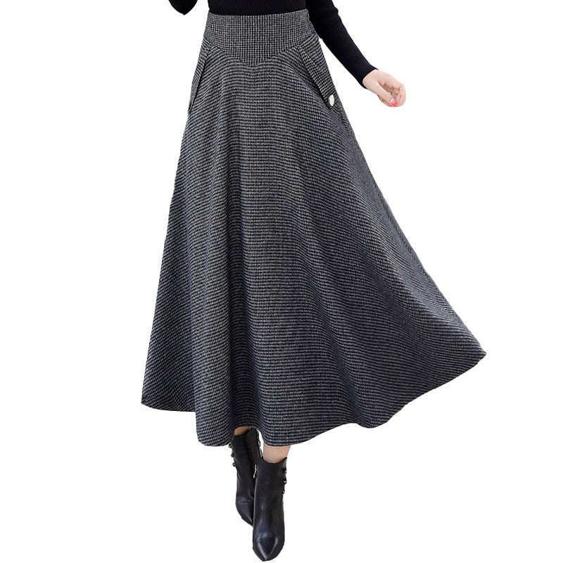 Autumn Japanese Woolen Slimming High Waist Plaid Large Swing Dress