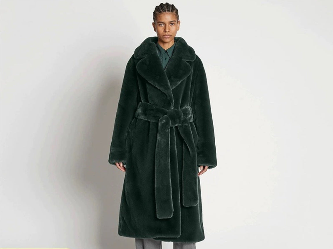 Long Rabbit Fur Mink Overcoat Thickened Fleece Coat