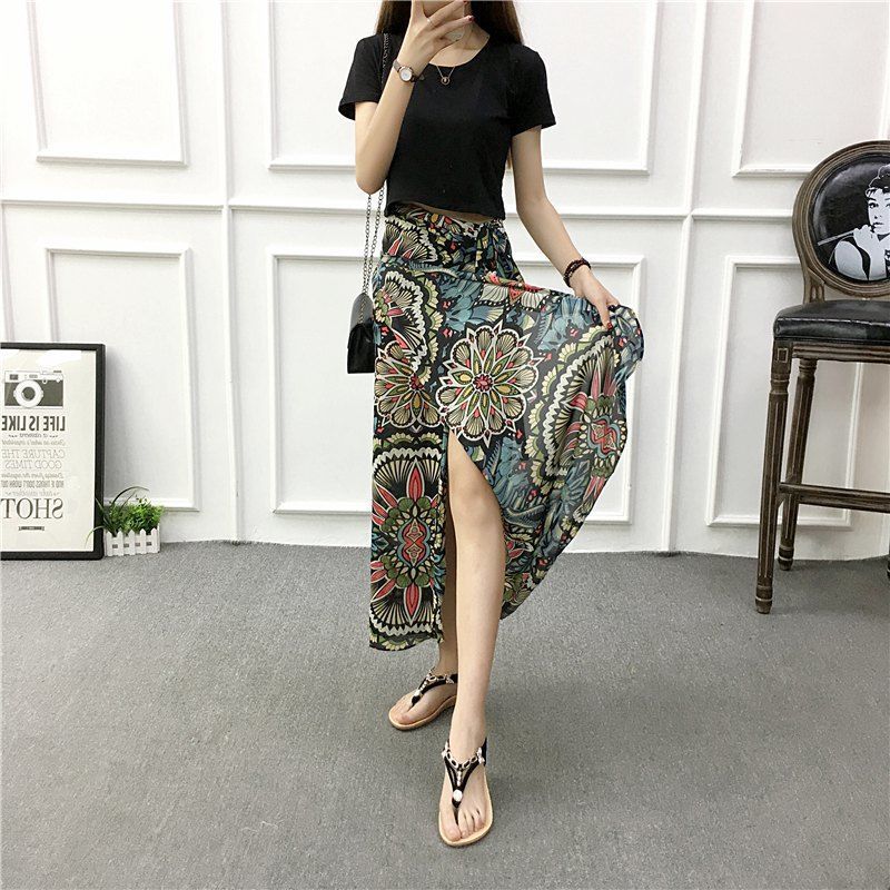 Sun-proof Skirt Chiffon Half-length High Waist A- Line With Lining