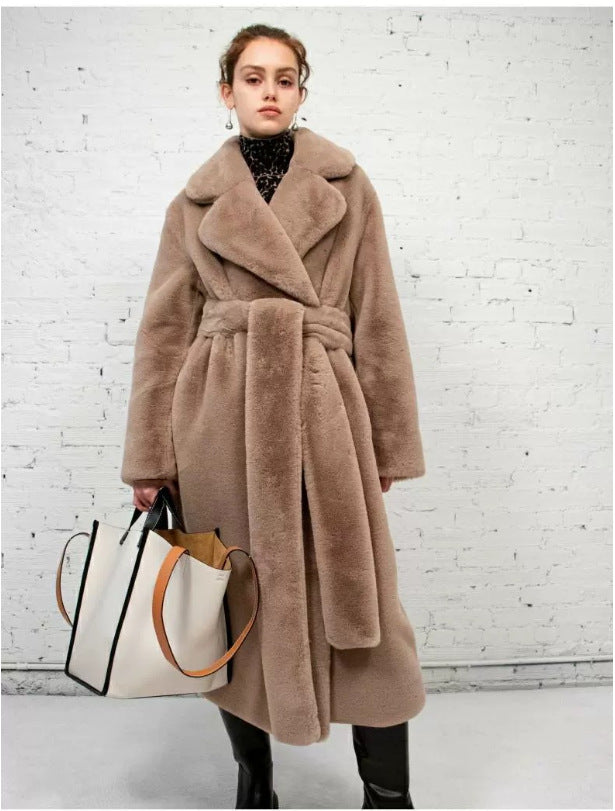 Long Rabbit Fur Mink Overcoat Thickened Fleece Coat