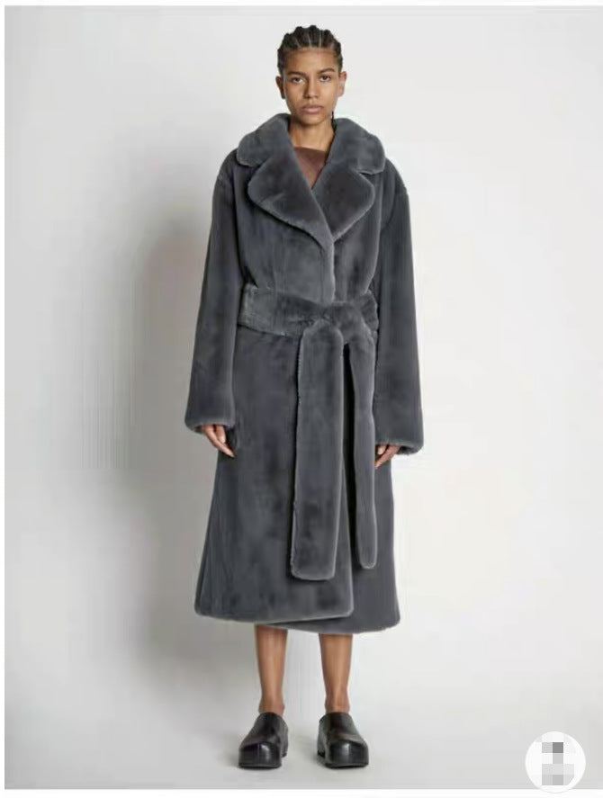 Long Rabbit Fur Mink Overcoat Thickened Fleece Coat