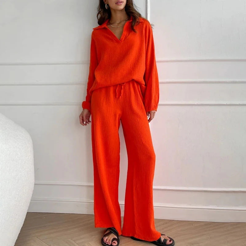 Drawstring Trousers Suit Fall Lapels Two-piece Set