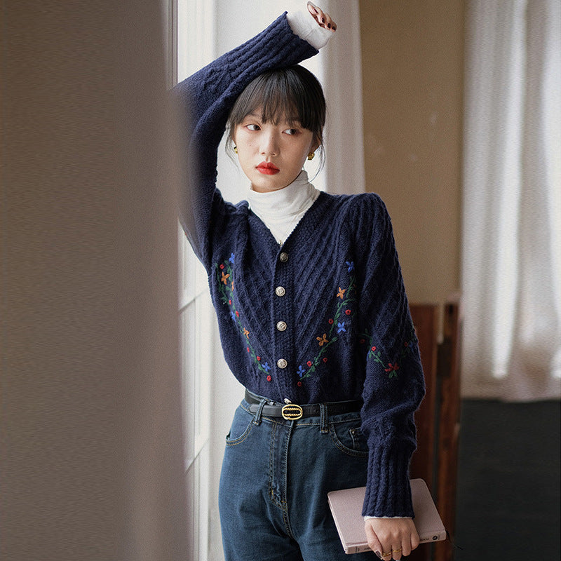 Embroidery Crochet Vintage Women's Sweater Coat