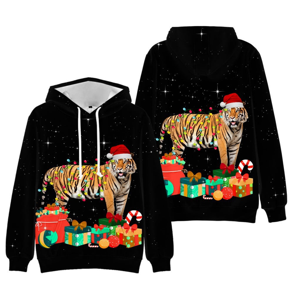 Men's And Women's Christmas Tree Print Hooded Sweatshirt