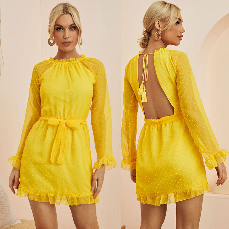 Bright Yellow Dress Chiffon Jacquard Double Fabric