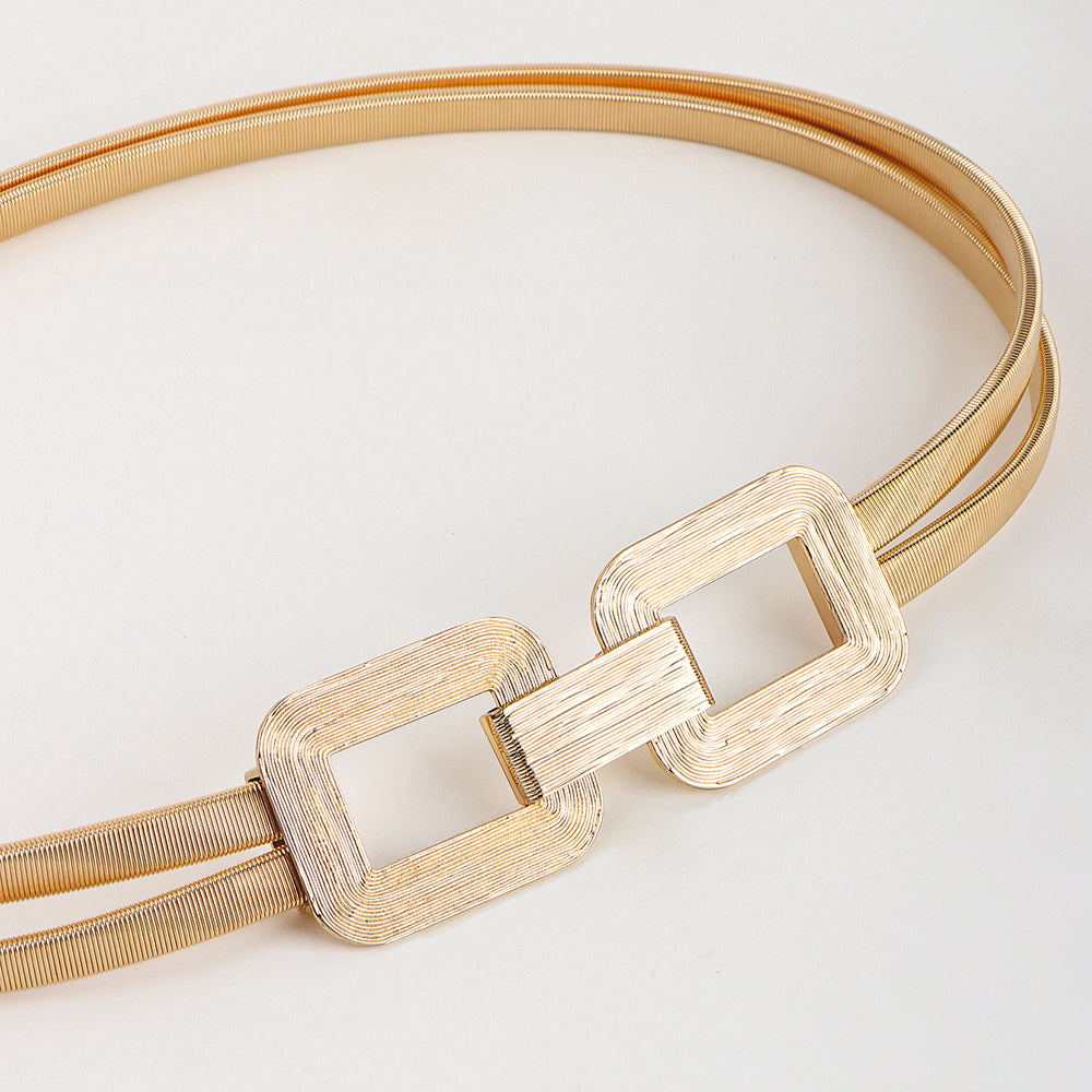 New Women's Metal Spring Waist Chain With Gold Elastic Square Buckle High-grade Elegant Coat Belt