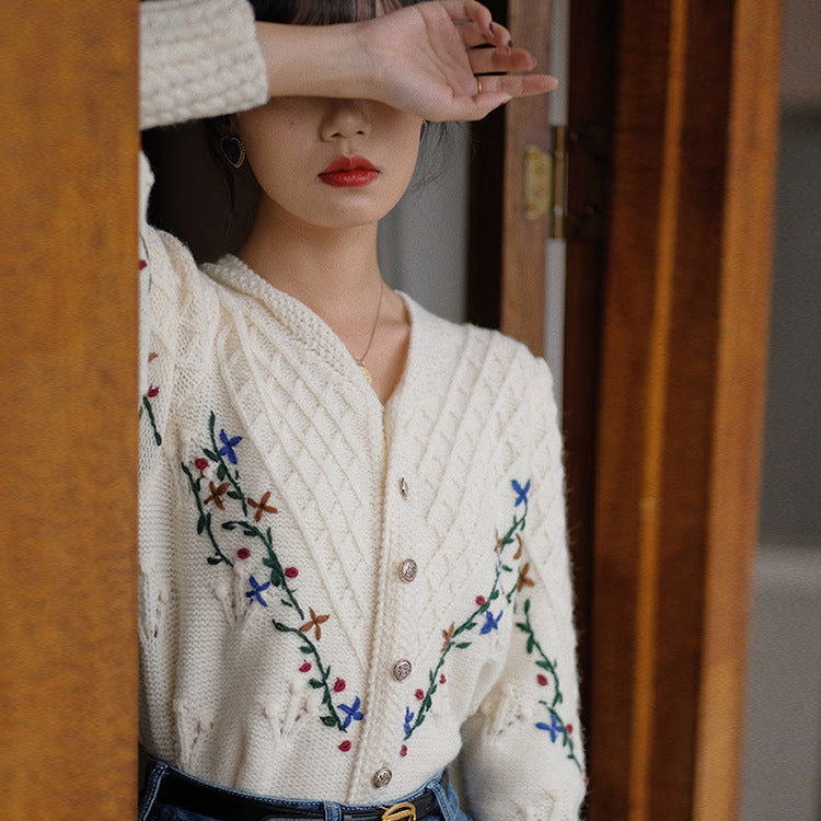 Embroidery Crochet Vintage Women's Sweater Coat