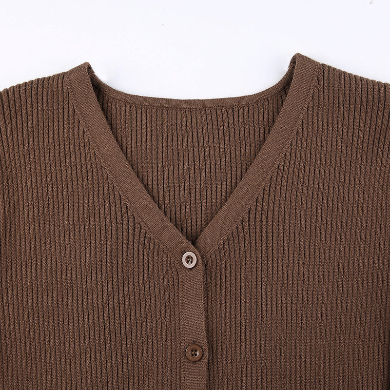 Casual Women's V-neck Single Breasted Knitwear