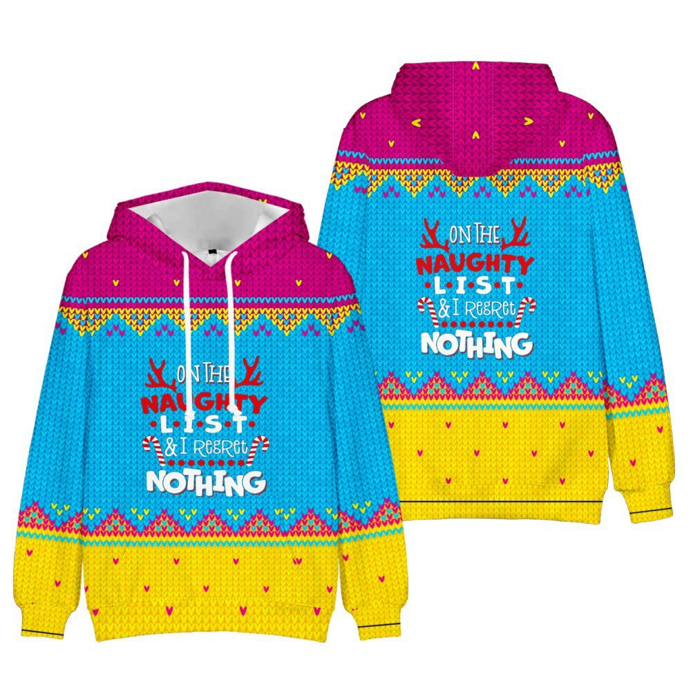 Men's And Women's Christmas Tree Print Hooded Sweatshirt