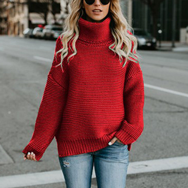 Thick Line Long Sleeve Turtleneck Pullover Sweater