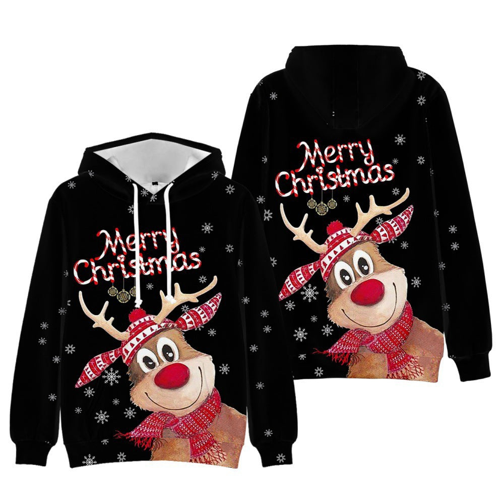 Men's And Women's Christmas Tree Print Hooded Sweatshirt